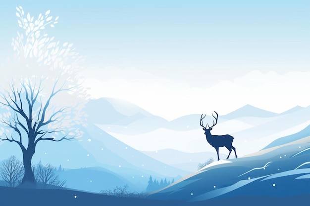 un ciervo está de pie en la nieve frente a una montaña nevada.