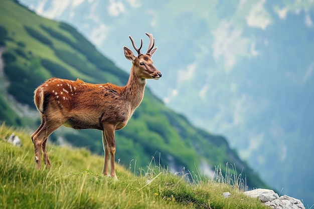 Un ciervo en las montañas del norte concepto de vida silvestre