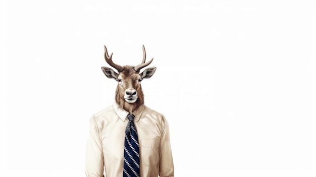 Ciervo con ropa con grandes cuernos Hombre de negocios con traje y corbata con una cabeza de ciervo
