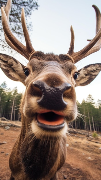 El ciervo toca la cámara tomando una selfie Funny selfie retrato de un animal