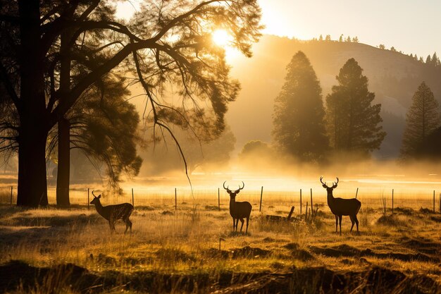 ciervos en el bosque por la mañana