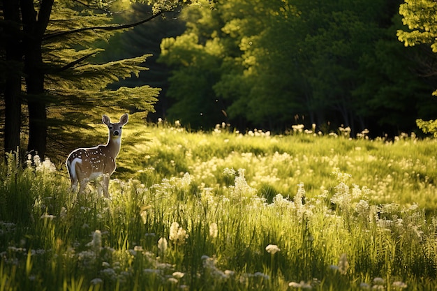 Foto ciervos en el bosque por la mañana