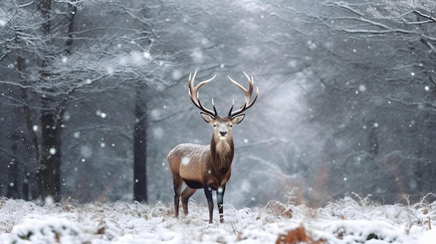 Foto ciervos en el bosque nevado