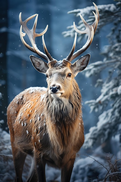 ciervos con fondo de la naturaleza de la nieve