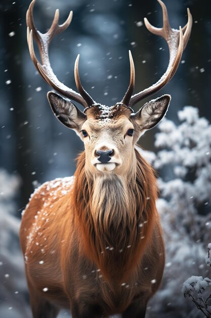 ciervos con fondo de la naturaleza de la nieve