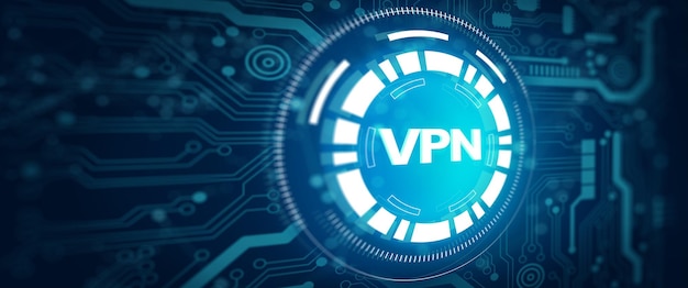 Cifrado de privacidad de Internet de seguridad de red VPN con tecnología de fondo abstracto. Negocios, tecnología, concepto de red de Internet. Ilustración 3D.