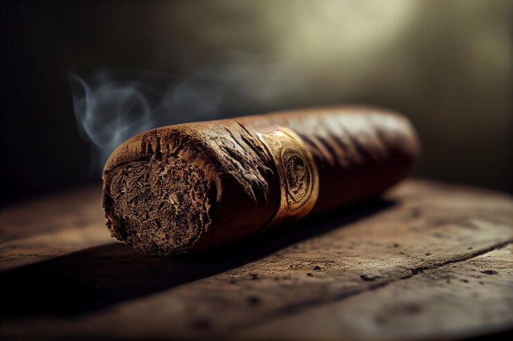 Cigarro cubano con humo closeupgenerative ai