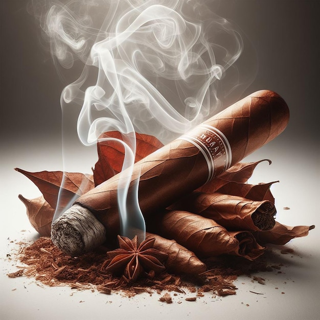 Foto cigarro cubano sobre un fondo blanco