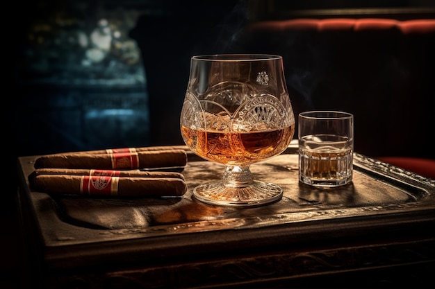 Cigarro e uísque ao estilo de um bar