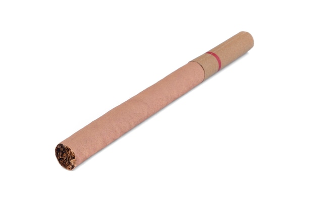 Cigarro sobre fondo blanco.