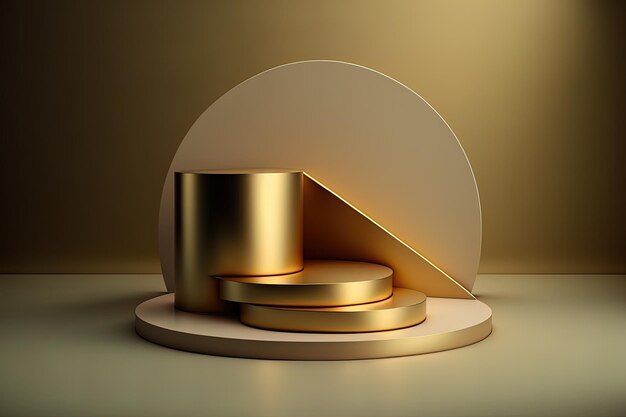 Cilindro 3D realista com pódio luxuoso e dourado para exibição do produto