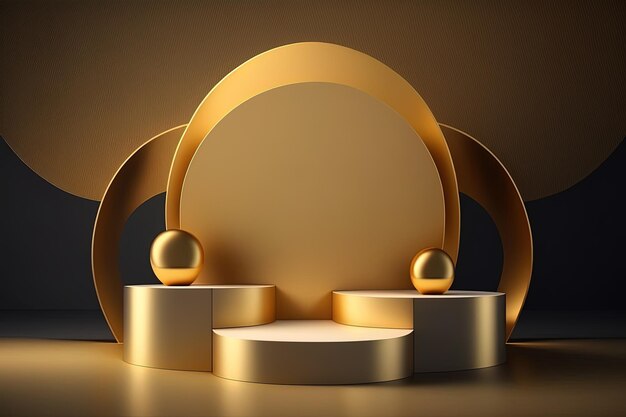 Cilindro 3D realista com pódio luxuoso e dourado para exibição do produto