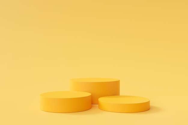 Cilindro Amarillo vacío soportes mínimos de productos de podio o pedestal sobre fondo amarillo Representación 3D