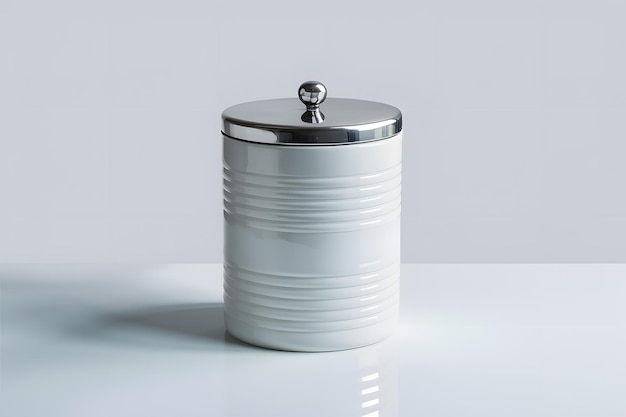 Foto cilindro branco moderno, elegante e seguro com superfície refletora e tampa prateada