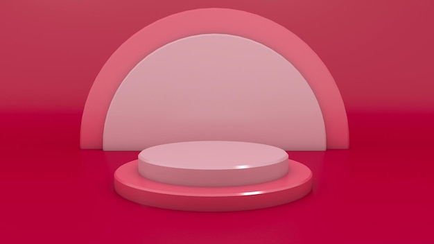 Cilindro de pedestal de produto 3d com pódio branco fundo rosa vermelho para exibição cosmética