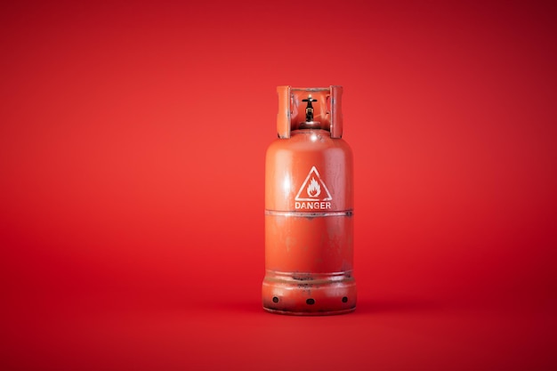 Cilindro de gas rojo sobre un fondo rojo 3D Render