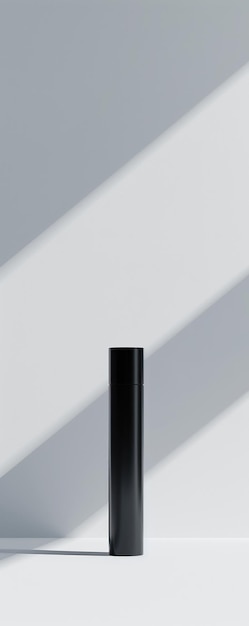 Foto cilindro matte preto em fundo branco com sombras da janela