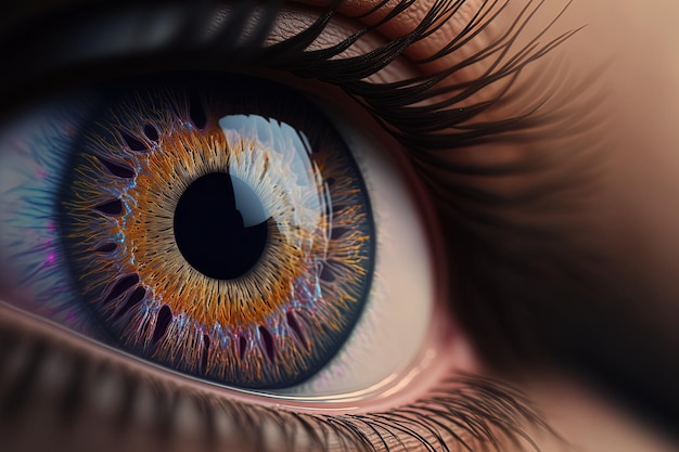 Cílios longos em um olho feminino de perto