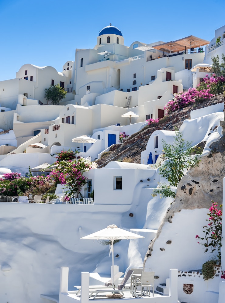 Foto cima, de, oia, vila, de, a, mar