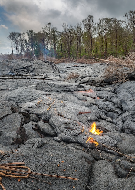 Cima, magma, em, campo lava, havaí, vulcões, parque nacional