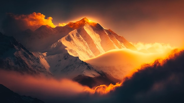 cima de la montaña del Himalaya por encima de las nubes