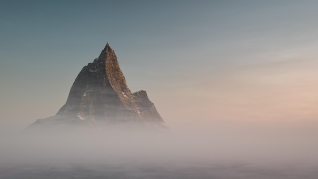 La cima de la montaña sobresale de las nubes.