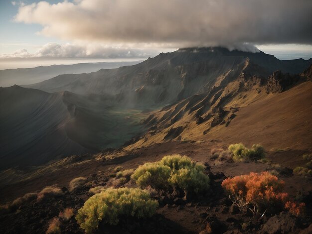 La cima del volcán caldera de taburiente cerca de la roca de los muchachos