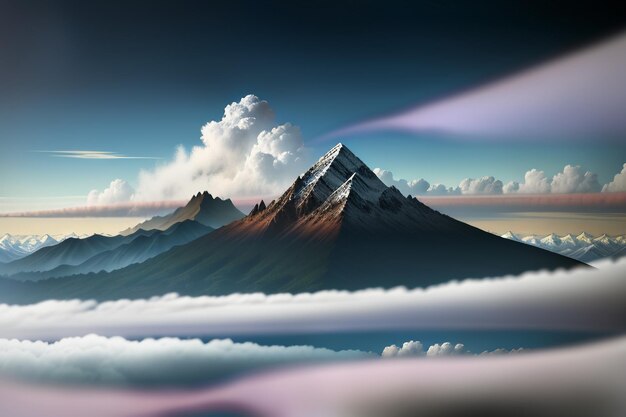 Cimas de montañas bajo cielo azul y nubes blancas paisaje natural papel tapiz fotografía de fondo