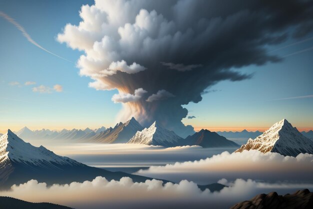 Cimas de montañas bajo cielo azul y nubes blancas paisaje natural papel tapiz fotografía de fondo