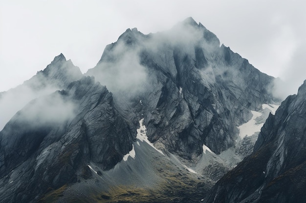 Las cimas de las montañas mirando a través de las nubes bajas