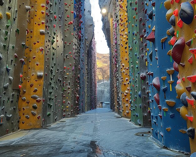 Foto cimeira de ginásio de escalada empurra limites verticais no negócio de escalada em rocha e aptidão aventureira