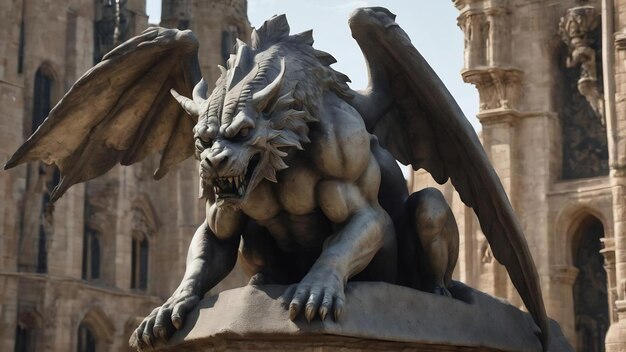 Cimeras de estatuas de gárgolas en forma de un monstruo alado medieval