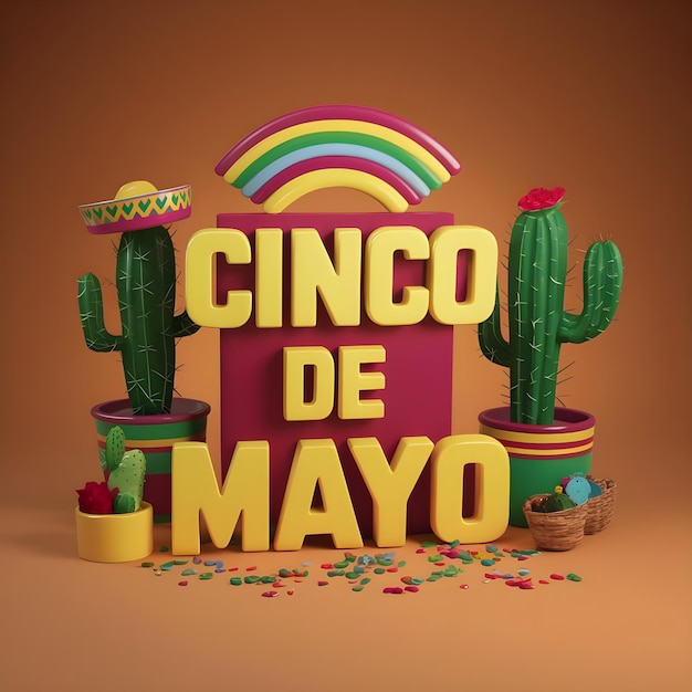 cinco de maio com cactus 3d render typography cactus