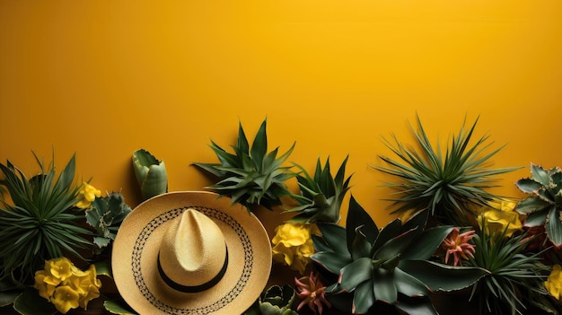 Cinco de Mayo Banner Hintergrundkonzept mit Sombrero Hut Ornament Kaktus und Blumen