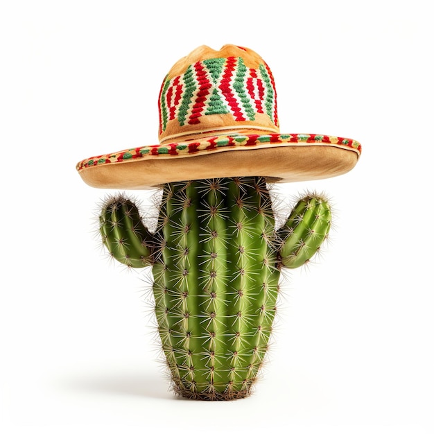 Cinco De Mayo Cactus usando um sombrero mexicano isolado em fundo branco Generative ai