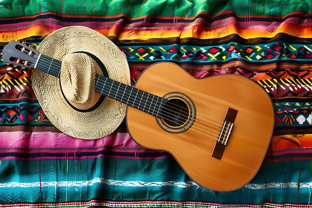 Cinco de mayo com guitarra e chapéu