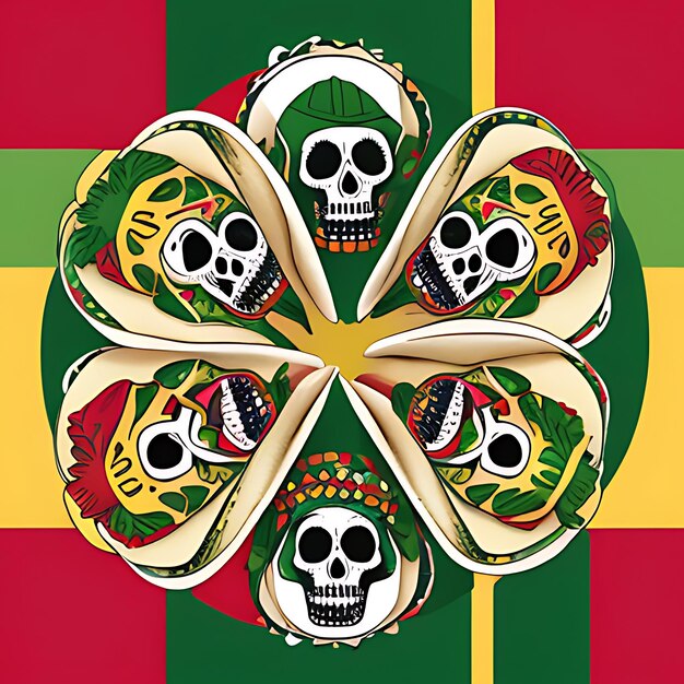 Foto cinco de mayo ilustração conceito de fundo com sombrero chapéu ornamento cacto e flores