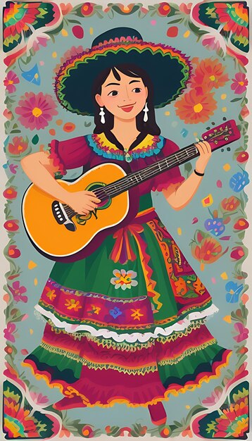 Foto cinco de mayo ilustração conceito de fundo com sombrero chapéu ornamento cacto e flores