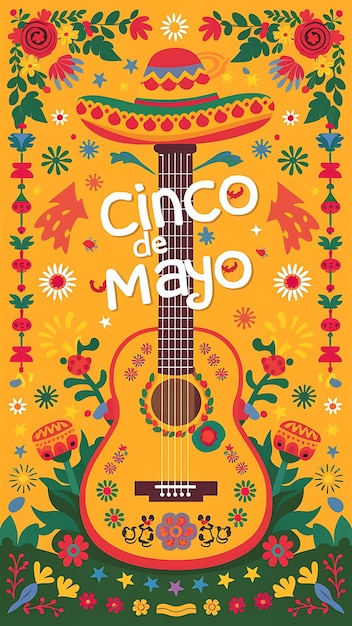 Foto cinco de mayo ilustração conceito de fundo com sombrero chapéu ornamento cacto e flores