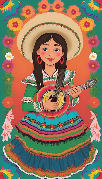 Cinco De Mayo Ilustração conceito de fundo com sombrero chapéu ornamento cacto e flores