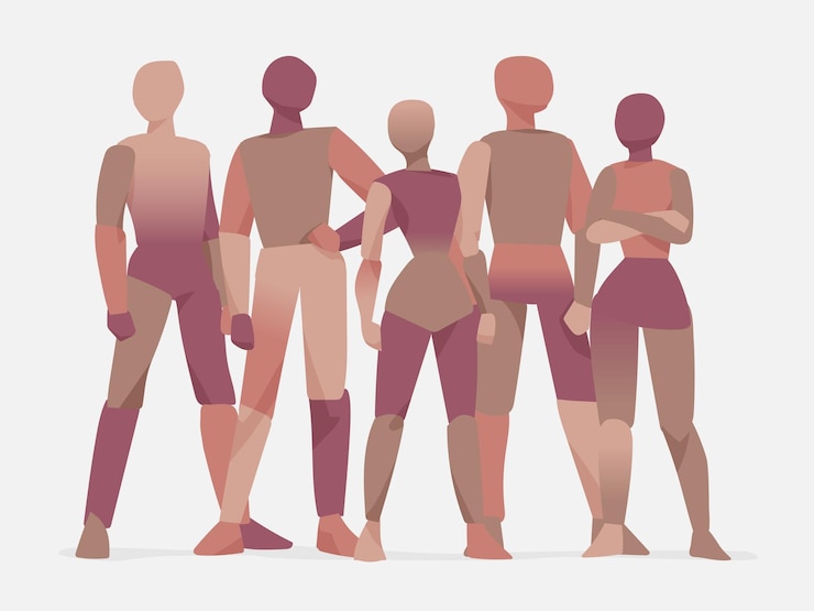 Foto cinco figuras de pé juntas