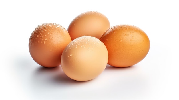 cinco huevos, incluido uno que tiene muchas gotas de agua en ellos.