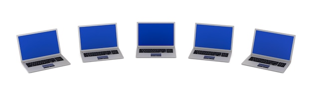 Foto cinco laptops. representación 3d aislada