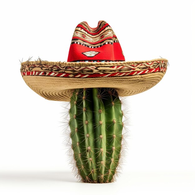 Foto cinco de mayo cactus con un sombrero mexicano aislado sobre un fondo blanco