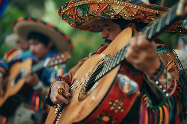 Foto cinco de mayo mariachi con guitarra y sombrero