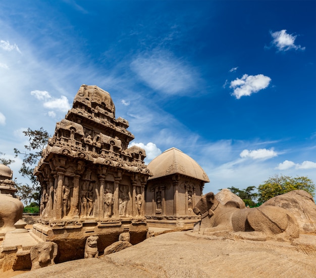 Cinco Rathas. Mahabalipuram, Tamil Nadu, Sul da Índia