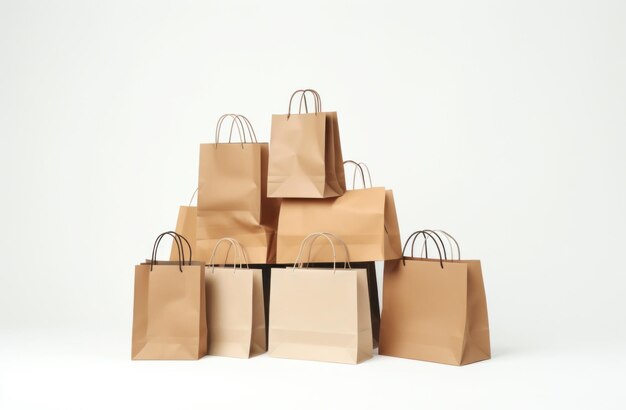 Foto cinco sacos de compras em um fundo branco