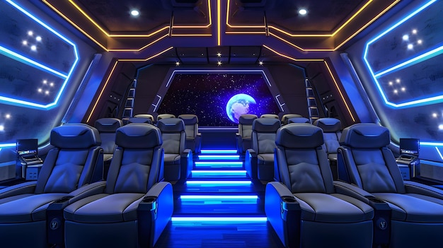 Cine casero futurista con pantalla de noche estrellada