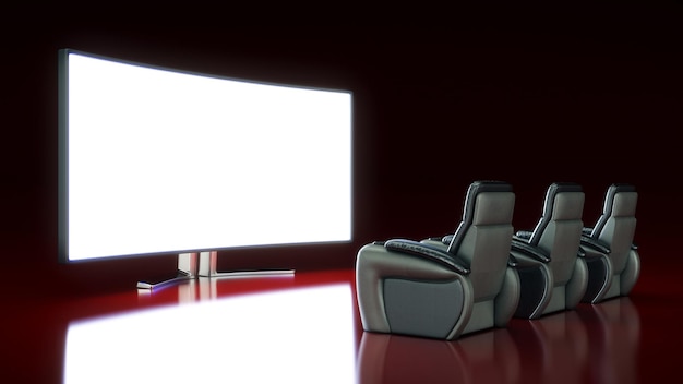 Cine con pantalla en blanco. representación 3d