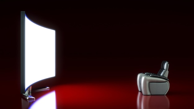 Cine con renderizado 3d de pantalla en blanco